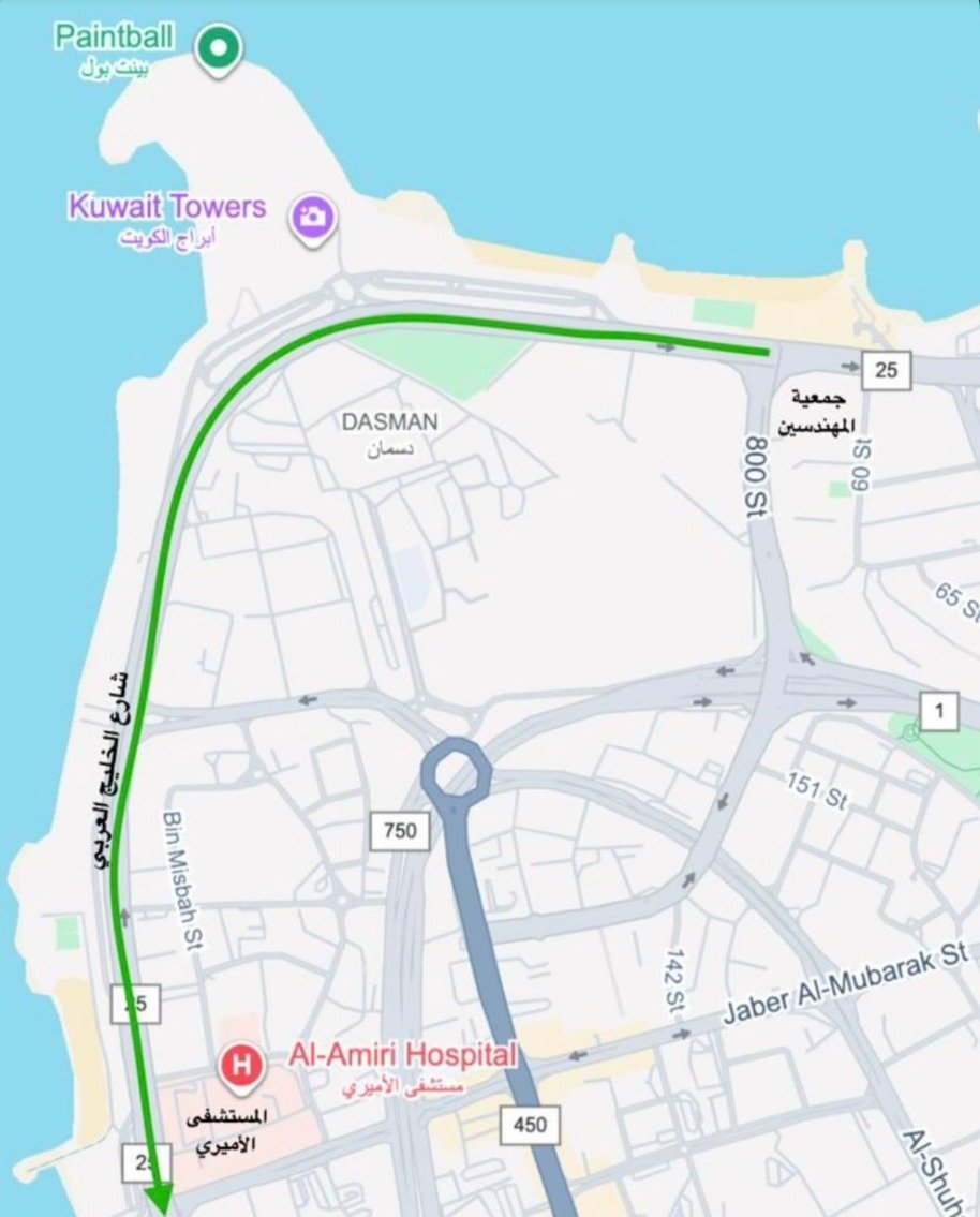  افتتاح كامل لـ شارع الخليج العربي من تقاطع المهندسين حتى #المستشفى_الأميري